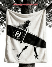 Chanel CC Logo Surfer Girl Flannel Sofa Throw Blanket IMG_6733